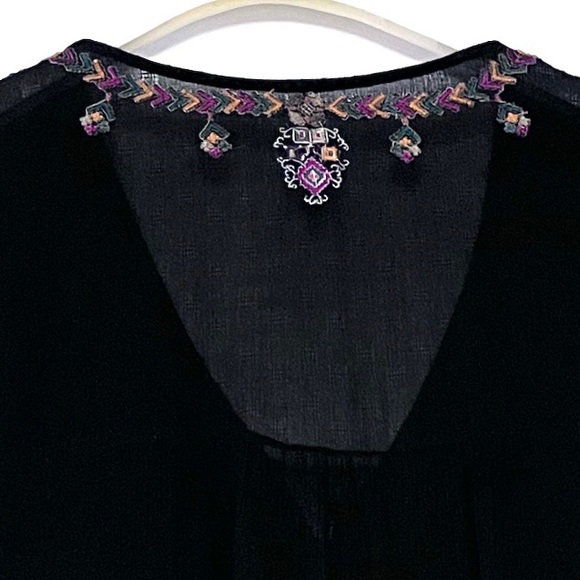 Free People Arianna Tunic Top Black Babydoll Embroidered Boho XS Gauzy Festival - Picture 9 of 16